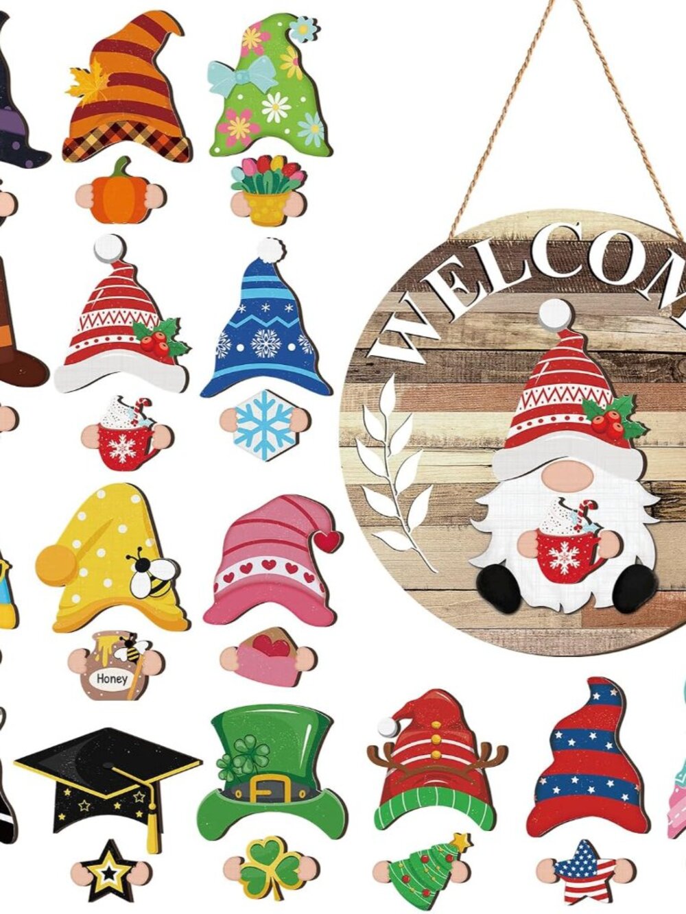 30 Pcs Seasonal Interchangeable Wooden Gnome Decor,Farmouse,Yellow